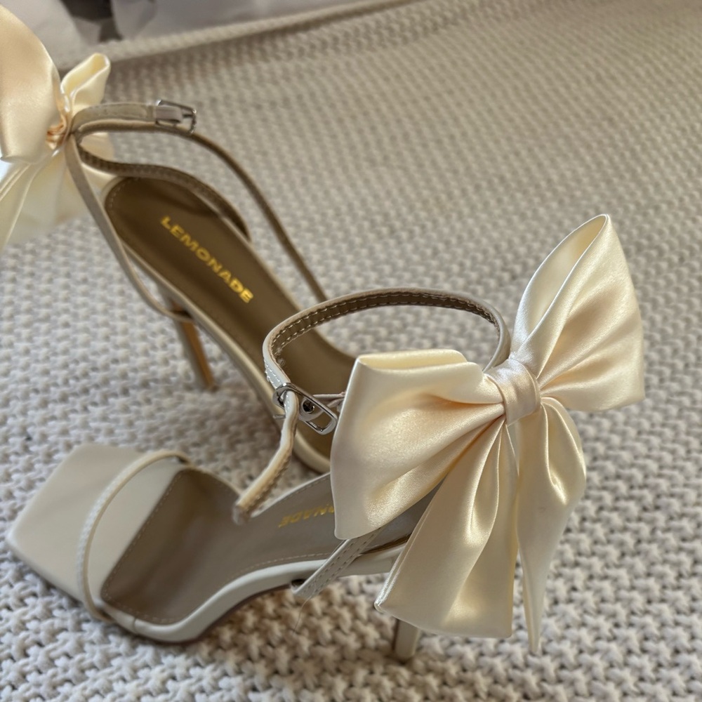 Princess Polly Cream High Heels with Satin Bow Detail